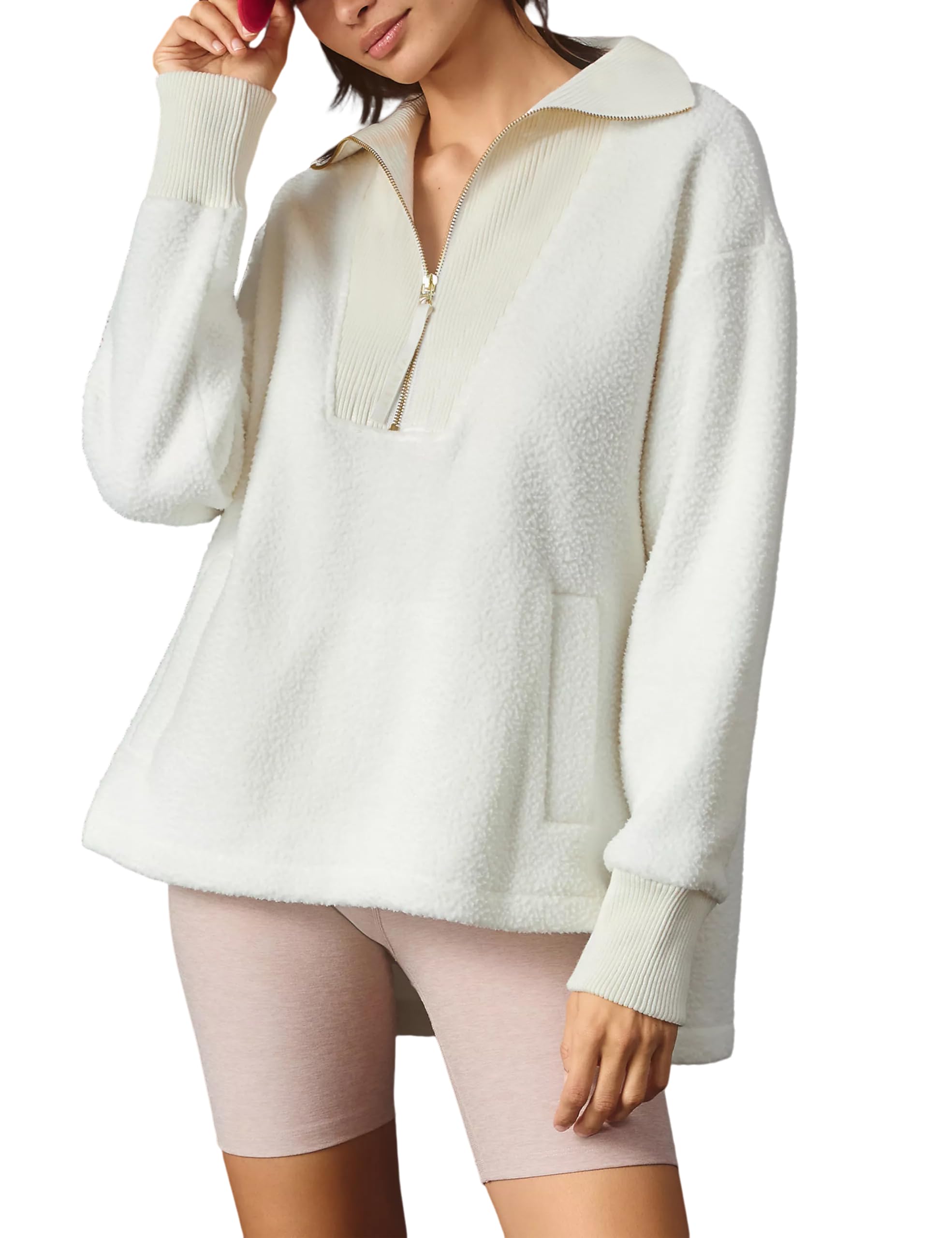 YeokouWomens Fleece Jacket Coat Sherpa Lined Half Zip Sweatshirt Fall Winter Fuzzy Long Sleeve Pullover Outfits with Pockets