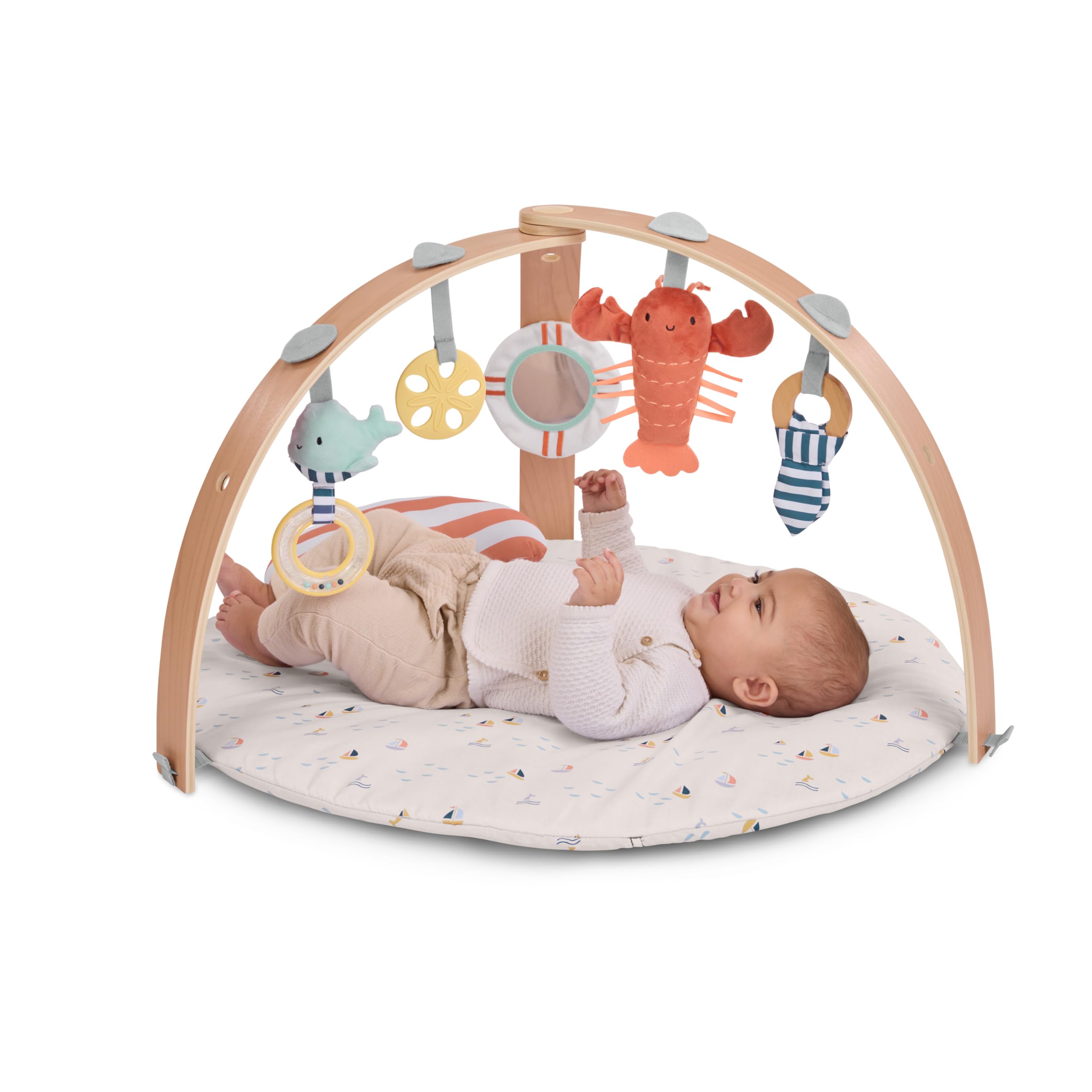Ingenuity Cozy Spot Gimnasio de Actividades y Manta nórdica Reversible para bebé con Arco de Madera – Harbor Haven, Extra Suave, Desde recién Nacido