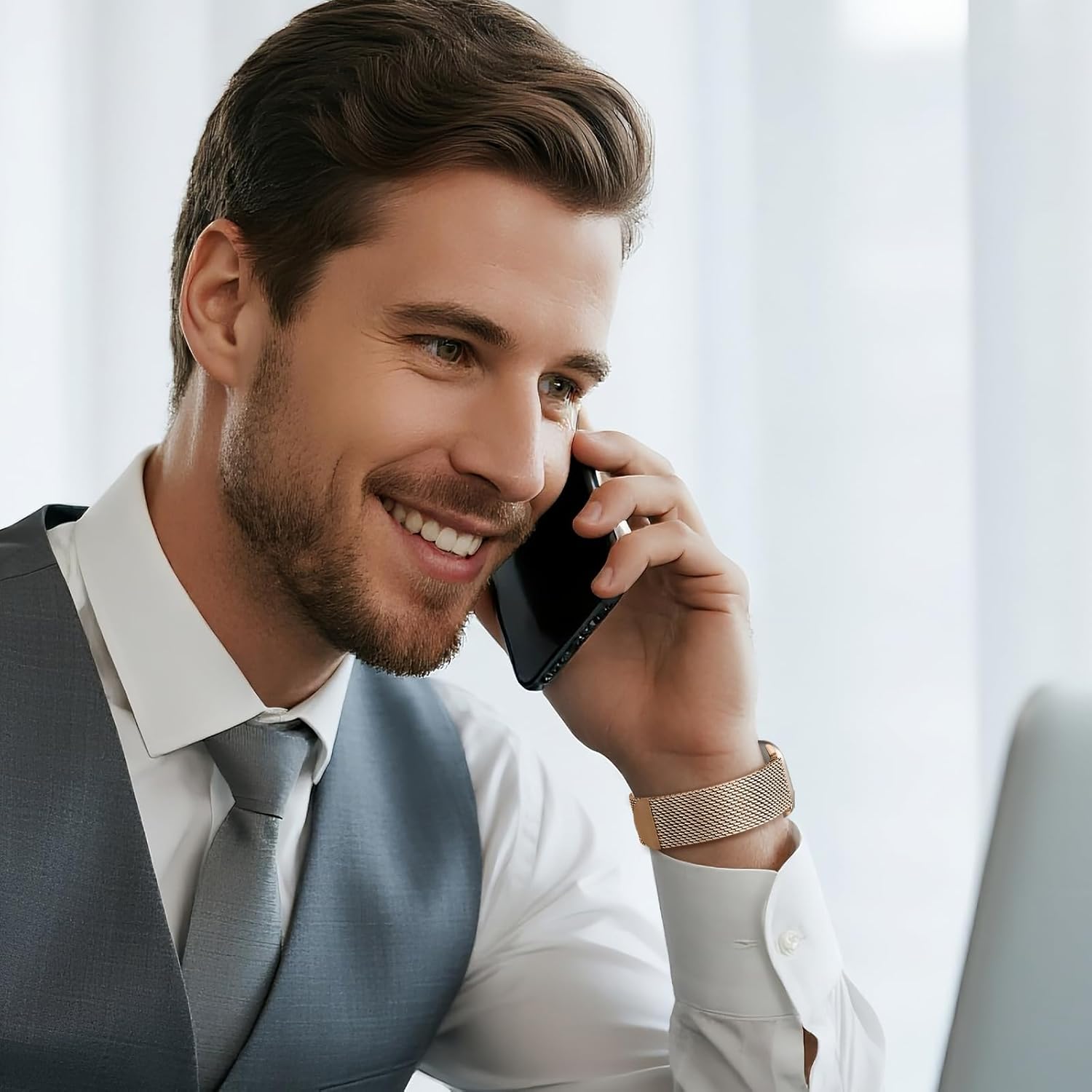 Milanese Mesh Loop Compatible with Apple Watch Bands for Men 44mm 49mm 45mm 46mm 40mm 38mm 41mm 42mm, Stainless Steel Metal Magnetic Strap for iWatch Band Series 11 10 9 8 7 6 5 4 3 2 1 SE Ultra3 2 1 - Image 2