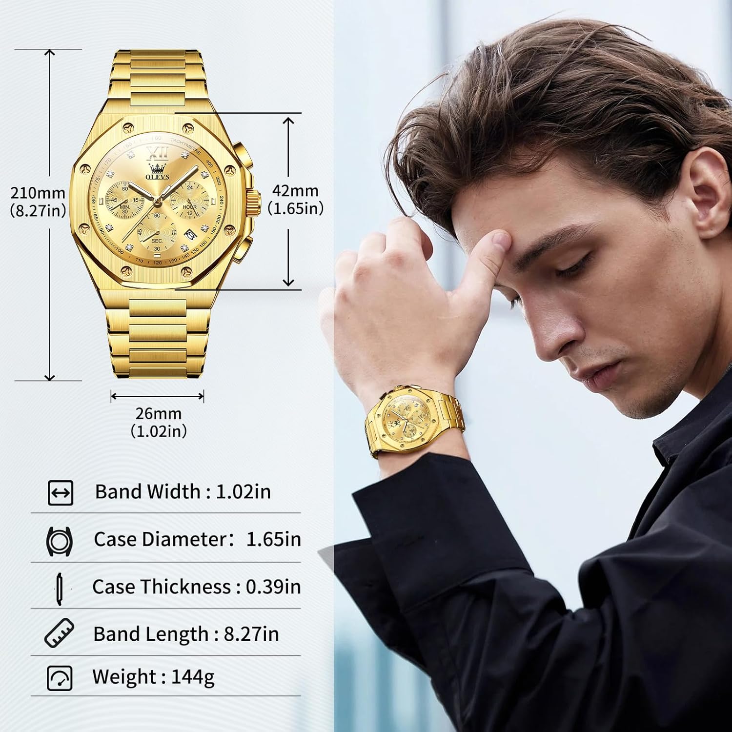 OLEVS Watches for Men Dress Stainless Steel Big face Waterproof Luxury Men’s Wrist Watch with Date Casual Blue/Black/Gold/Silver Reloj para Hombre - Image 4