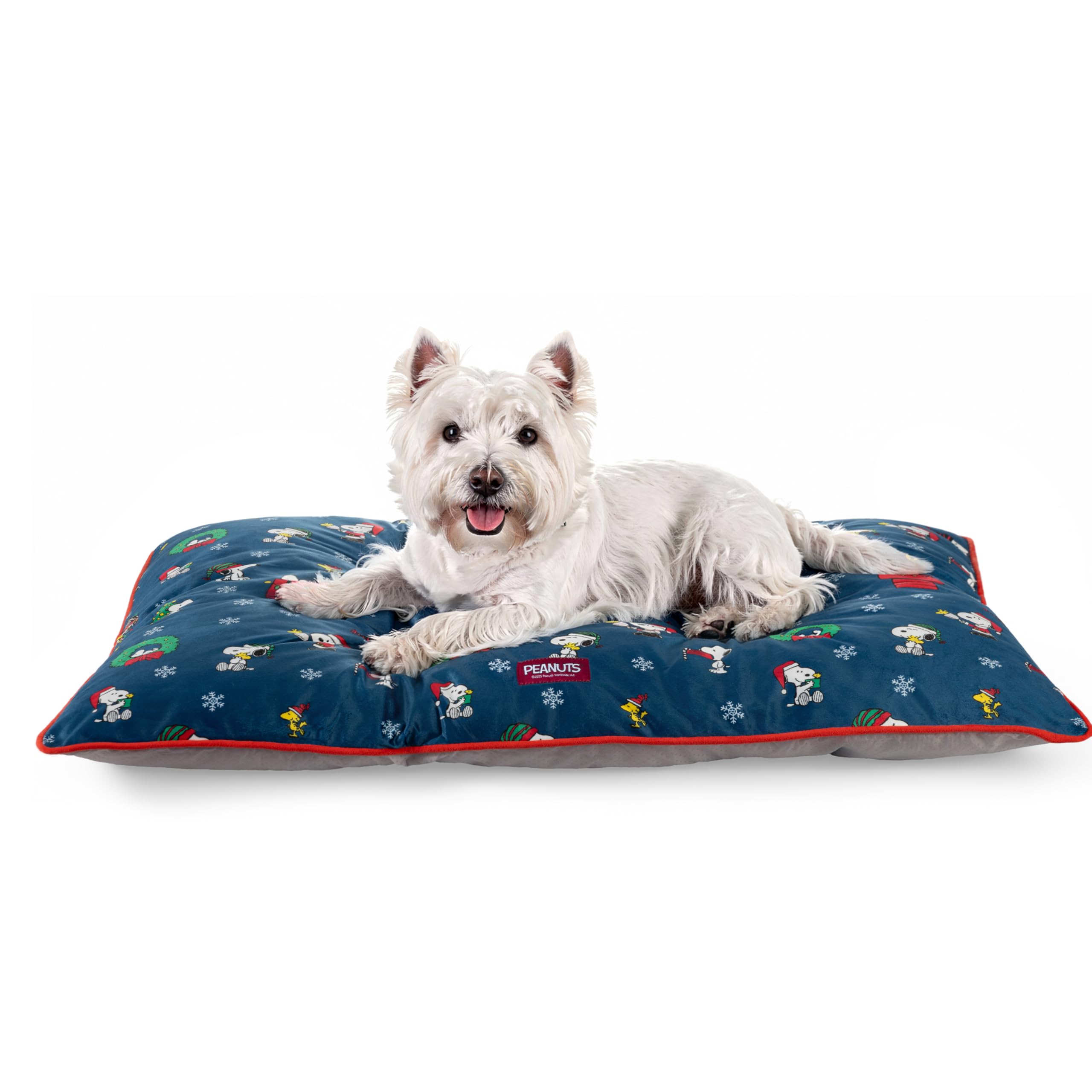 Berkshire Peanuts® Square Dog Bed, Suedemink Fleece Pet Mat with Waterproof & Non-Slip Bottom, Soft Plush Dog Mat for Crate, Couch, or Floor, Machine Washable(Snoopy Best Christmas Icons, Medium)