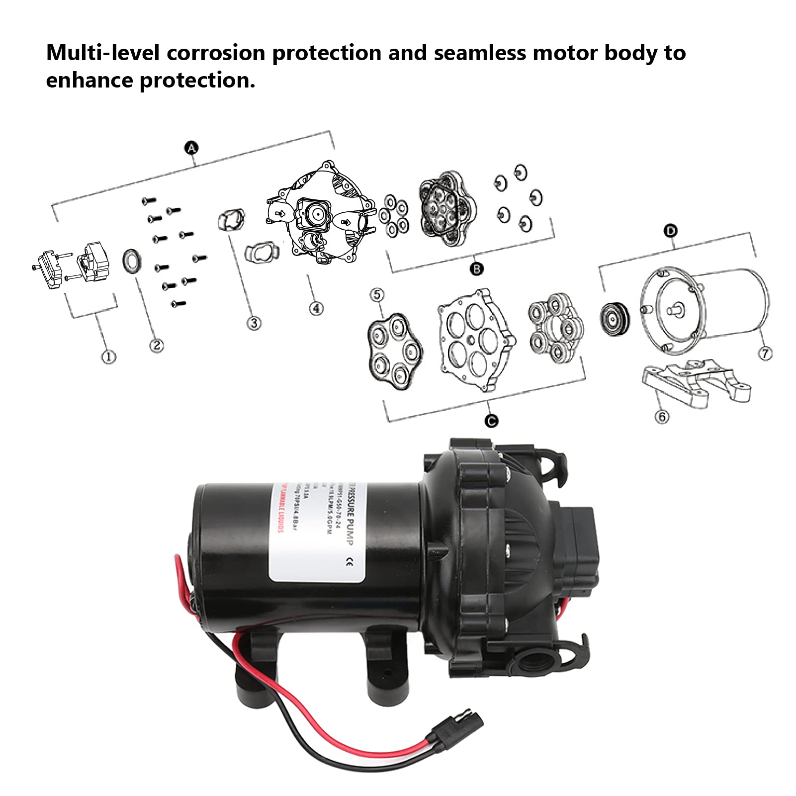 Zestaw Pompy do Mycia Pokładu 24 V 5,0 GPM 70PSI 137,8 Stopy RV Marine Boat Yacht, Samozasysająca Membranowa Pompa Wodna z Ciśnieniem, Zestaw Pompy do Wysokiego Zmywania
