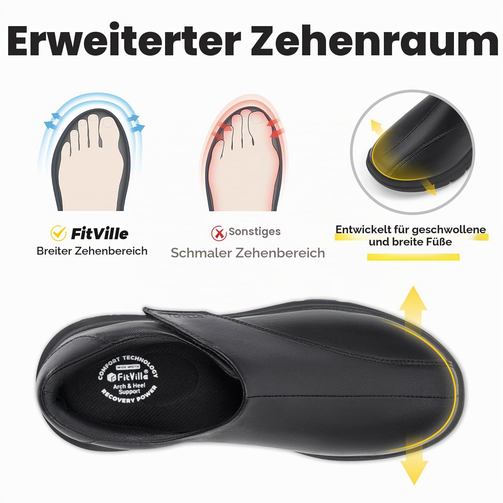 FitVille Extra Weite Lederschuhe Herren mit Klettverschluss Bequeme Seniorenschuhe Pflegeschuhe Gesundheitschuhe Hausschuhe Business Casual Schuhe für Breite Füße EasyTop Deluxe V1