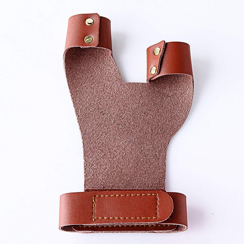 Nachvorn Two Fingers Archery Traditional Longbow Protective Glove Hunting Hand Protector Guard Brown : Sports & Outdoors