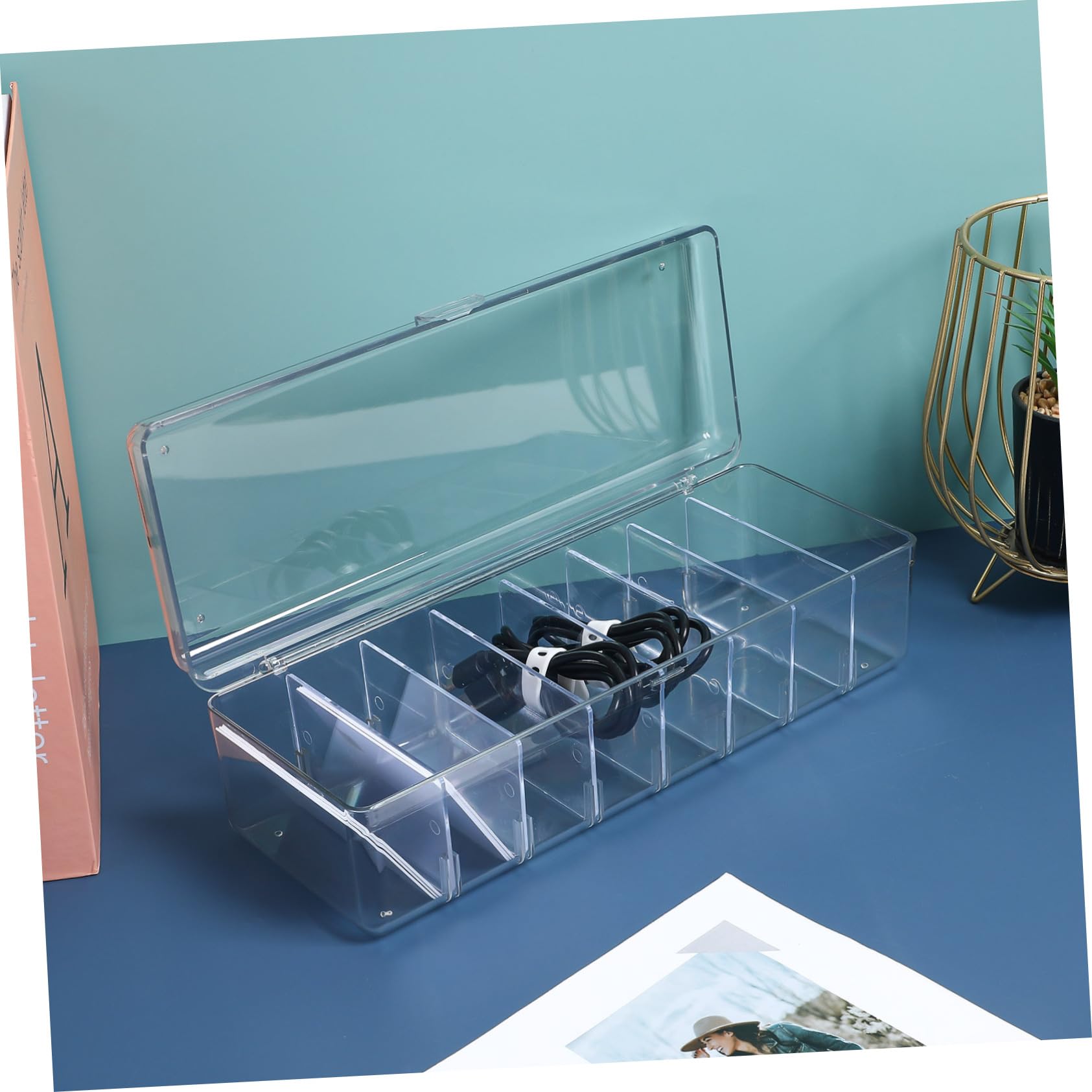 Scatola Organizzatore Cavi Trasparente 2 Pezzi in Plastica | Etichette Incluse, 20 Fascette per Ordinare i Cavi, Uso Versatile per Accessori e Scrivania