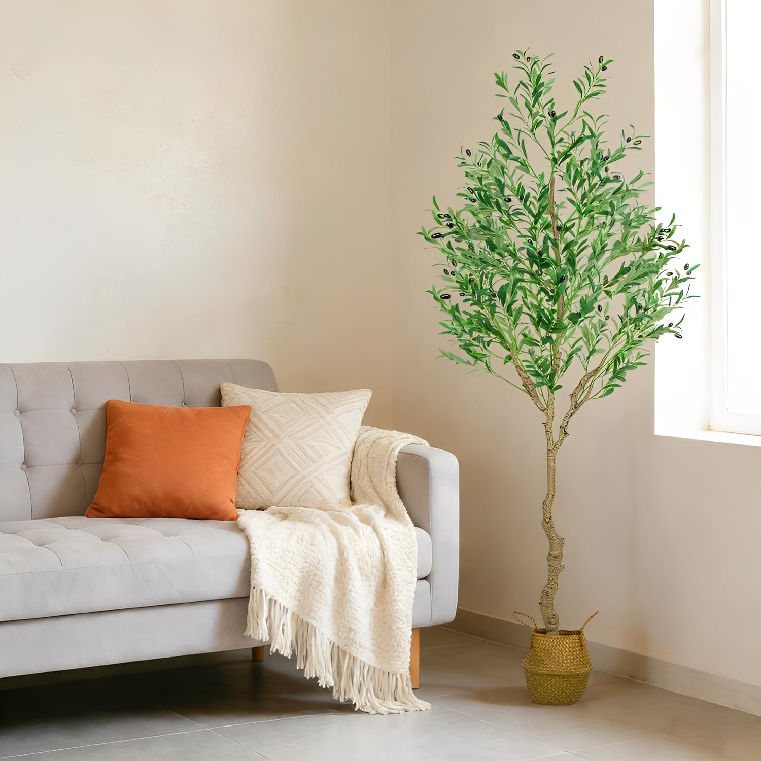 Albero di ulivo artificiale realistico, 1,8 m, per interni, con rami flessibili, nessuna manutenzione, piante finte per soggiorno, ufficio, ingresso