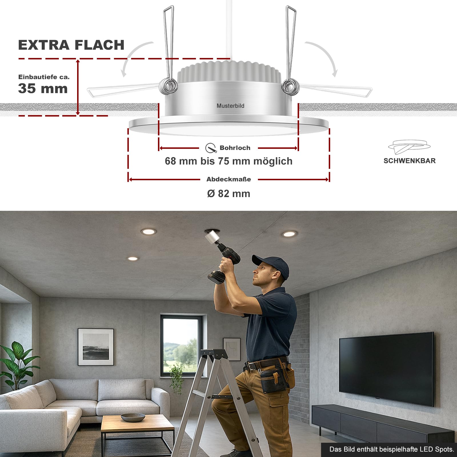 trendlights24 Lucido LED Einbaustrahler flach dimmbar Alu 230V 5W 5er Set | extra flach, ET 35 mm, LED Spot, 400lm, Neutralweiß, 4000K, Deckenspots, Decken Einbauleuchte, Alu Silber, rund, schwenkbar