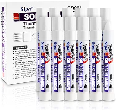 Sipa 12 Pack Permanent Solid Paint Markers, Waterproof Weather Resistant Twist Long-Lasting Paint Pens for Window, Wood,Metal and Glass Rubber Marker, Gifts for Construction, HVAC or PlumbingWhite