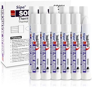 Sipa 12 Pack Permanent Solid Paint Markers, Waterproof Weather Resistant Twist Long-Lasting Paint Pens for Window, Wood,Metal and Glass Rubber Marker, Gifts for Construction, HVAC or Plumbing(White)