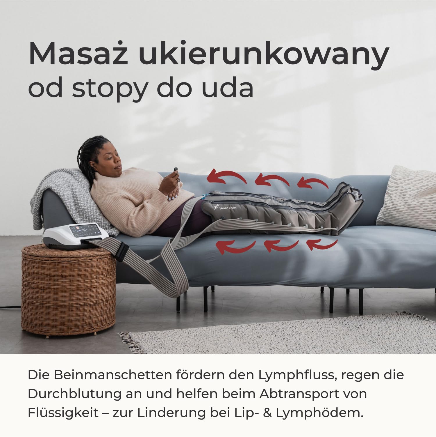 Venen Engel 8 Premium urządzenie do masażu nóg z mankietami, 8 komór powietrznych, 6 programów