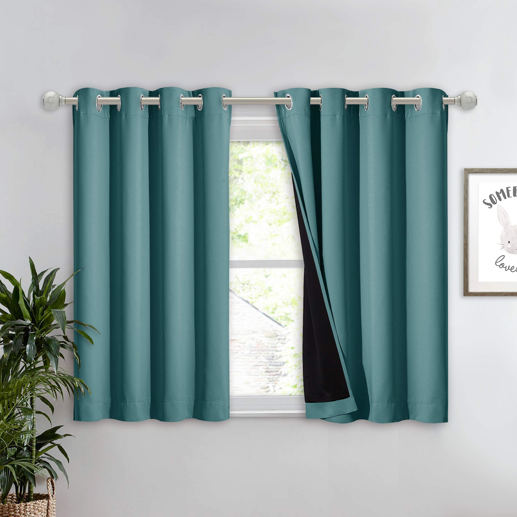 Photo 1 of NICETOWN Small 100% Blackout Curtain with Black Liner, Thermal Insulated 2-Layer Lined Drape, Energy Efficiency Small Window Drapery for Dining Room (Sea Teal, 1 Panel, 52-inch W by 45-inch L)