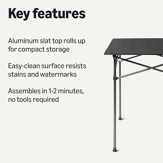 Amazon Basics Portable Folding Aluminum Camping Table, Tall, Black