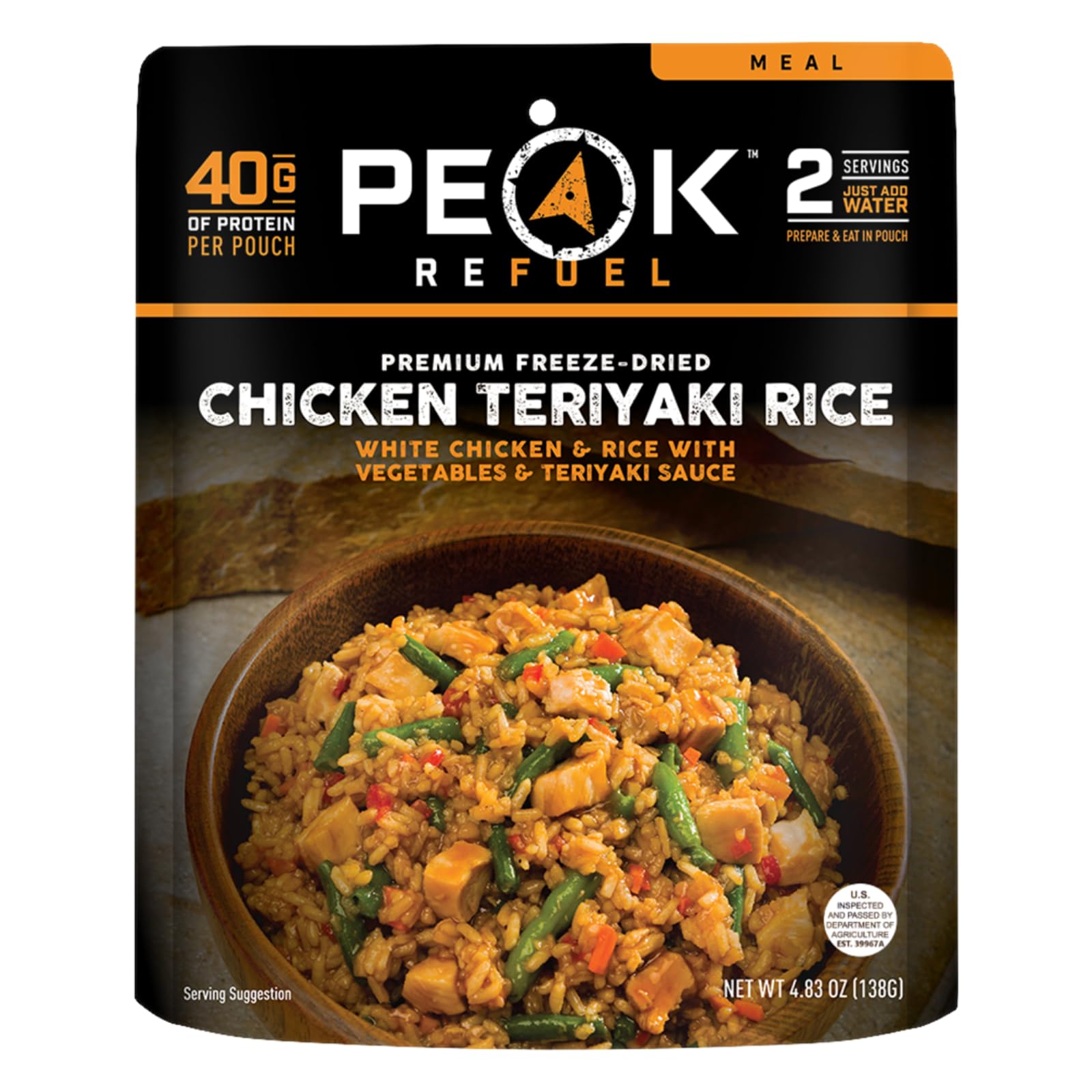 Peak Refuel Chicken Teriyaki Rice | 40g Protein | 580 Calories | 100% Real Meat | Premium Freeze Dried Backpacking & Camping Food | 2 Servings | Ideal MRE Survival Meal