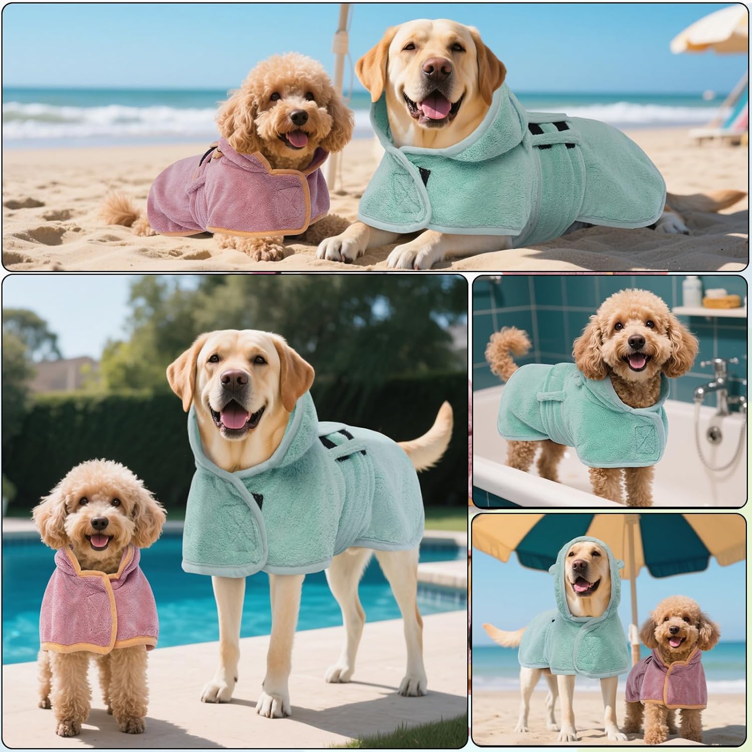 Size XS DENTRUN Dog Robes for After Bath - Super Absorbent & Fast Drying Coat with Hood, Puppy Bathrobe Beach Essentials, Bath Towels for Drying Dogs Small, Bath/Beach/Swimming Quick Dry Towel Robe