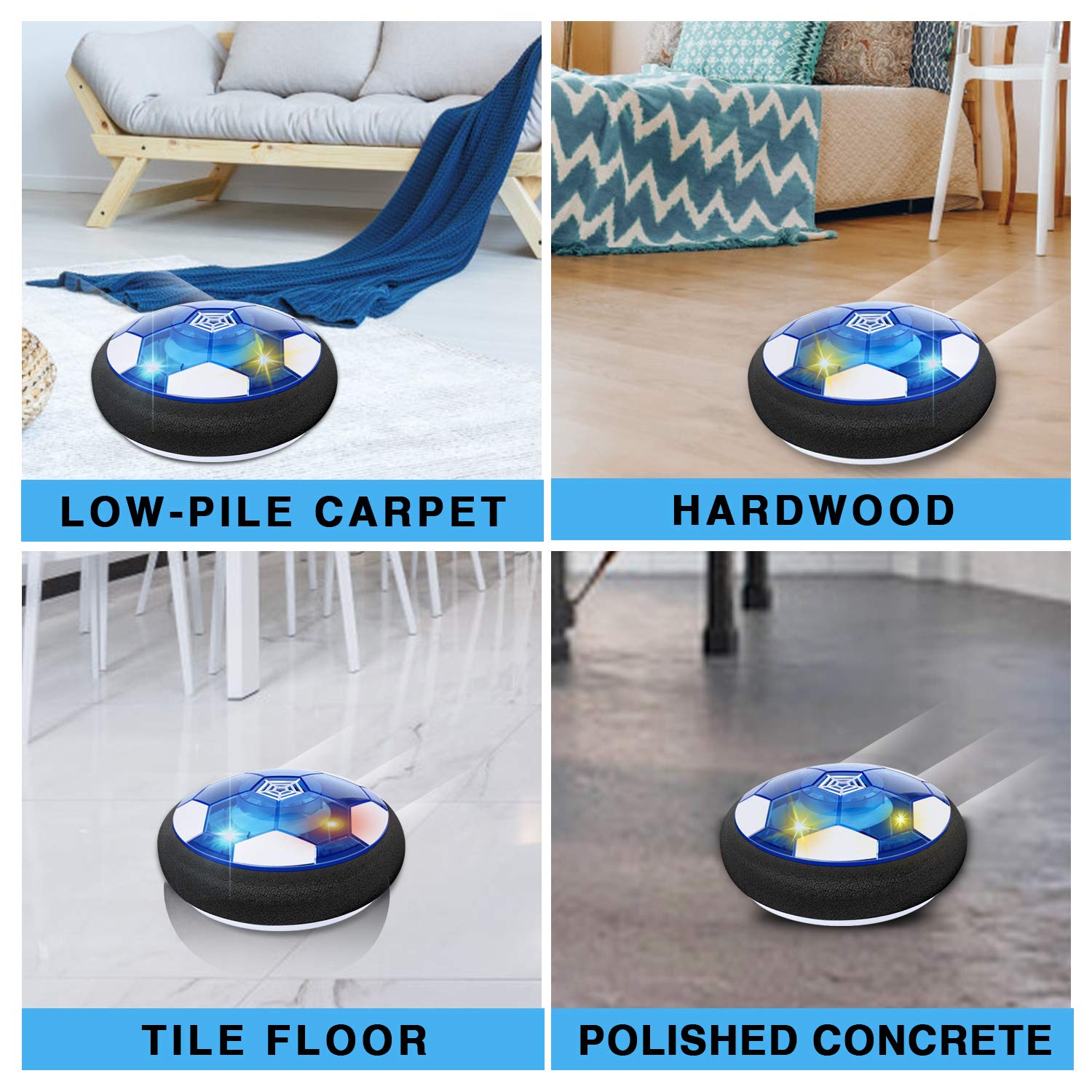 SUNACE Pallone Calcio Fluttuante – Air Power con 2 Porte Floating Air Soccer con Luce a LED Interno All'aperto Giochi Compleanno Natale Regali per Bambini