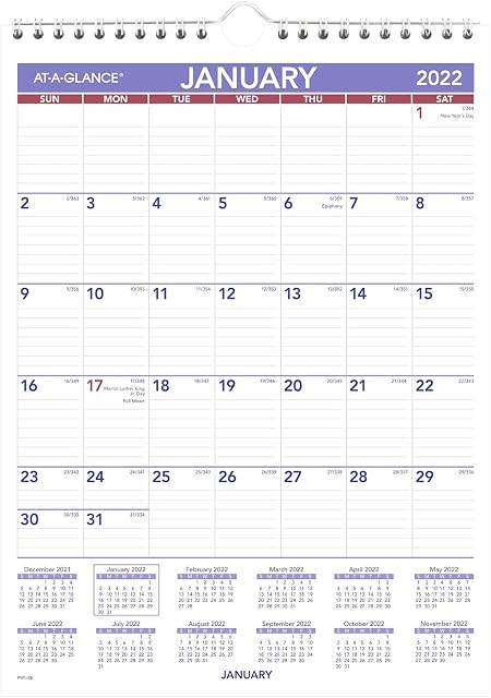 Calendário de parede 2022 da AT-A-GLANCE, 20,32 x 28 cm, pequeno, mensal (PM128)