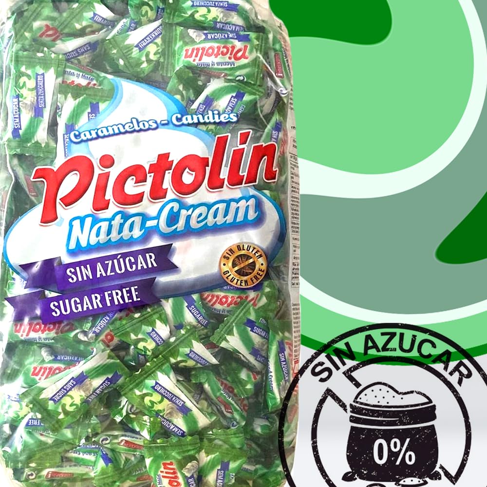 Pictolín Menta y nata sin azúcar - Caramelos de nata sin azucares con edulcorantes sabor menta - Bolsa de 1 kg