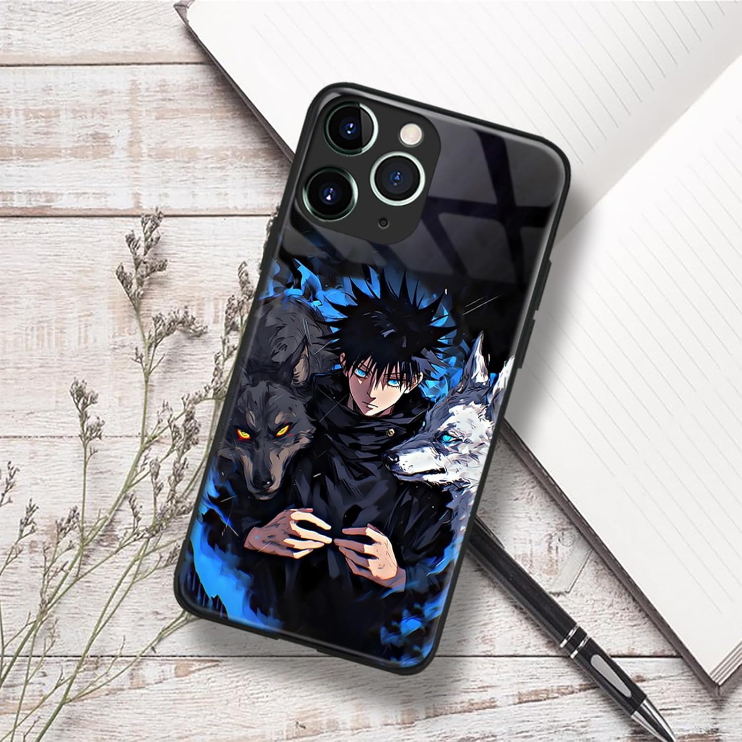 Chic Black Anime Glass Case for iPhone 15, Unique Aesthetic Manga Art, Sleek Glossy Anti-Scratch Cover Shell - Image 3