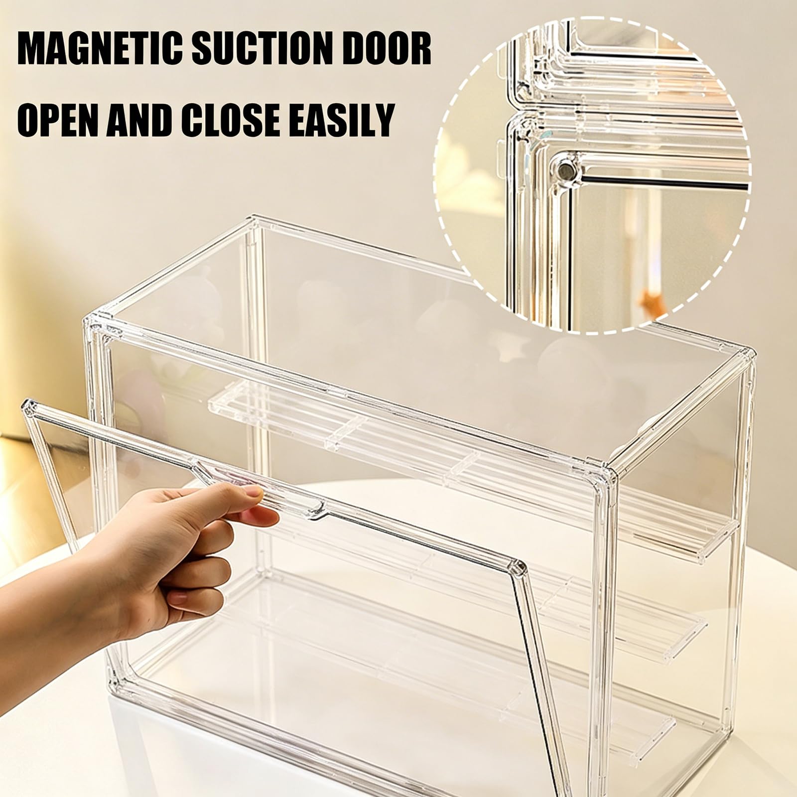 Lot de 2 vitrines transparentes anti-poussière avec couvercles rabattables pour poupées, organisateur de figurines pour cosmétiques, jouets durables pour figurines, modèles de poupées, bijoux à