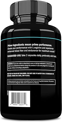 Miniatura 9 de Prime Labs L Arginina 1500mg - Suplemento de óxido nítrico - Flujo sanguíneo, energía, fuerza, resistencia - 60 unidades