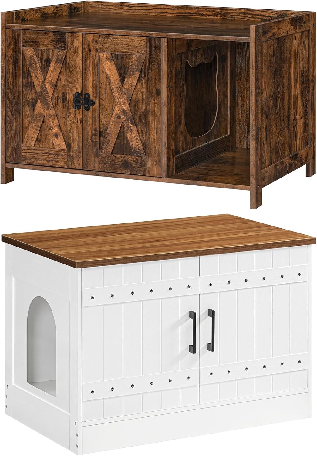 31.5" Cat Litter Box Enclosure and Farmhouse Litter Box Furniture Bundle, Wooden Cat Washroom Storage Bench, Indoor Cats House End Table, CWHR2501Z-CWBZ3101