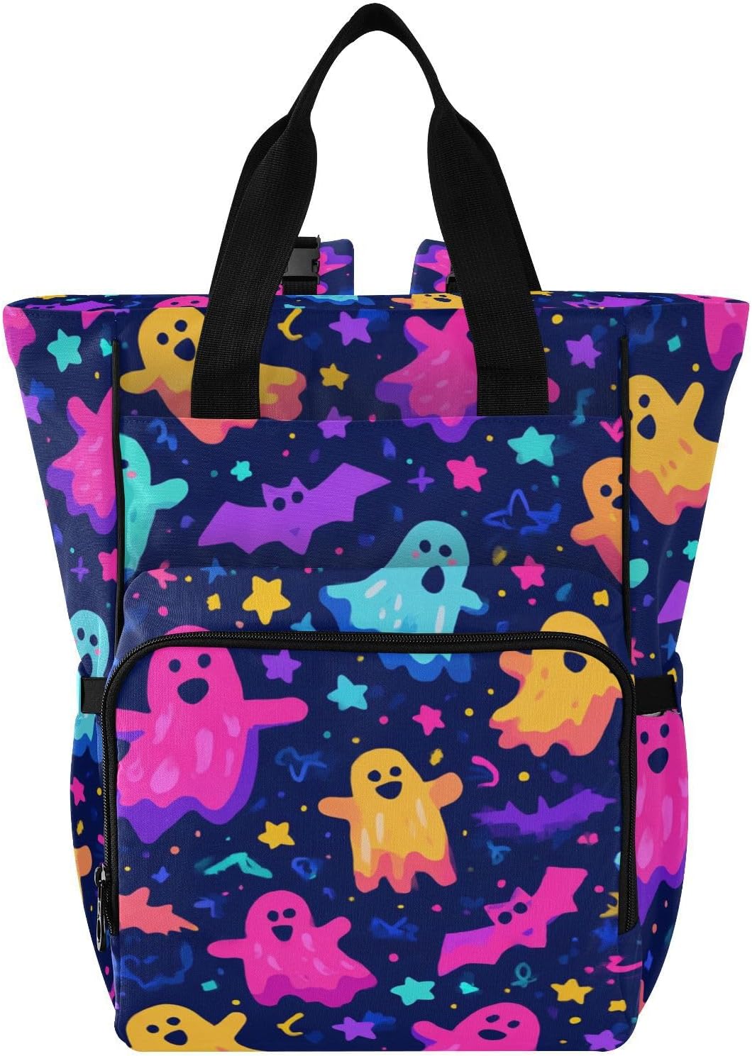 Diaper Bag Backpack for Baby Travel Diaper Bag for Mom/Dad Large Capacity Maternity Bag Diaper Tote Bag with Multiple Pockets Nappy Bag Neon Halloween Ghosts Stars Bats
