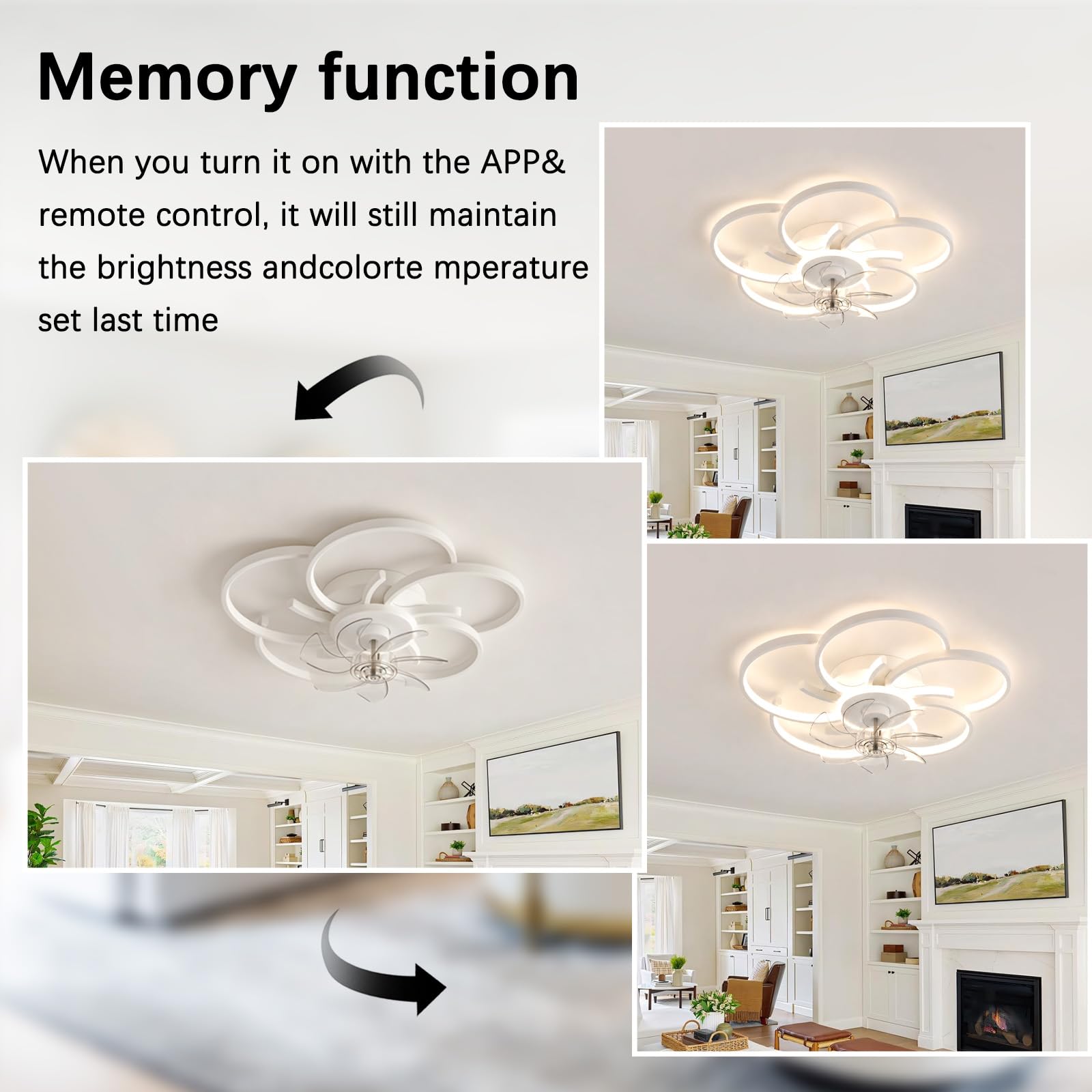 Bianco Lampadario Ventilatore LED Silenzioso Dimmerabile con APP,36W Ventilatore da Soffitto con Luce e Telecomando,6 Velocità,Reversibili,Timer,per Camere da Letto e Soggiorni