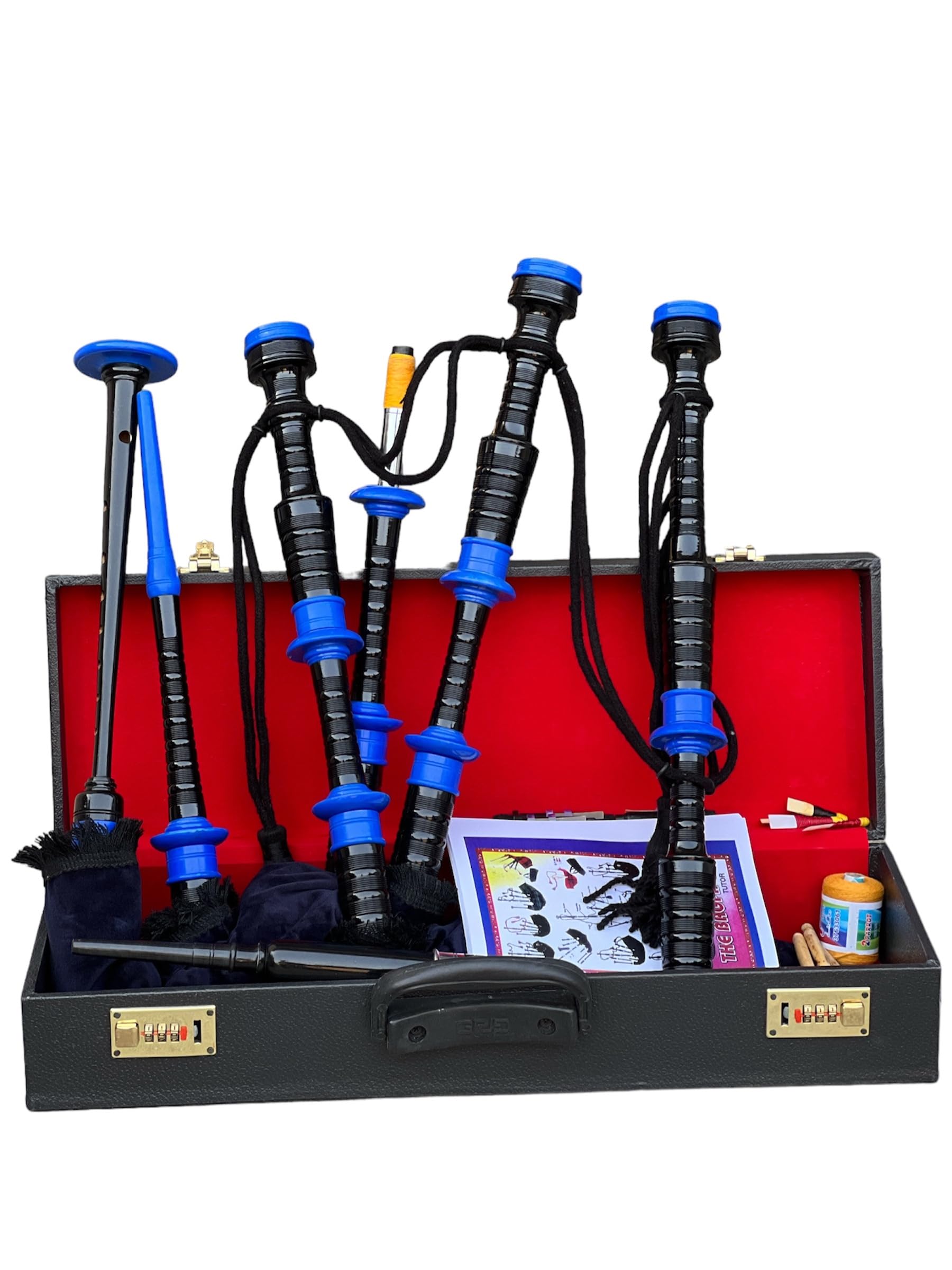 Cornamusa professionale in velluto blu con supporti in palissandro e custodia