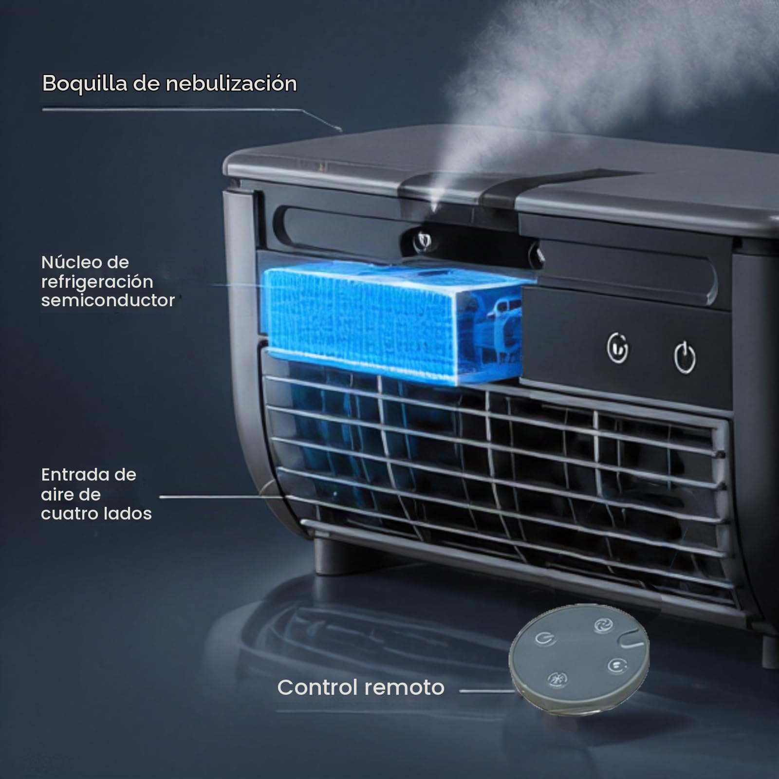 Ventilador nebulizador portátil de sobremesa y pared | 3 velocidades,batería 6000mAh recargable USB,pantalla táctil LED,mando a distancia,fijación pared sin taladrar