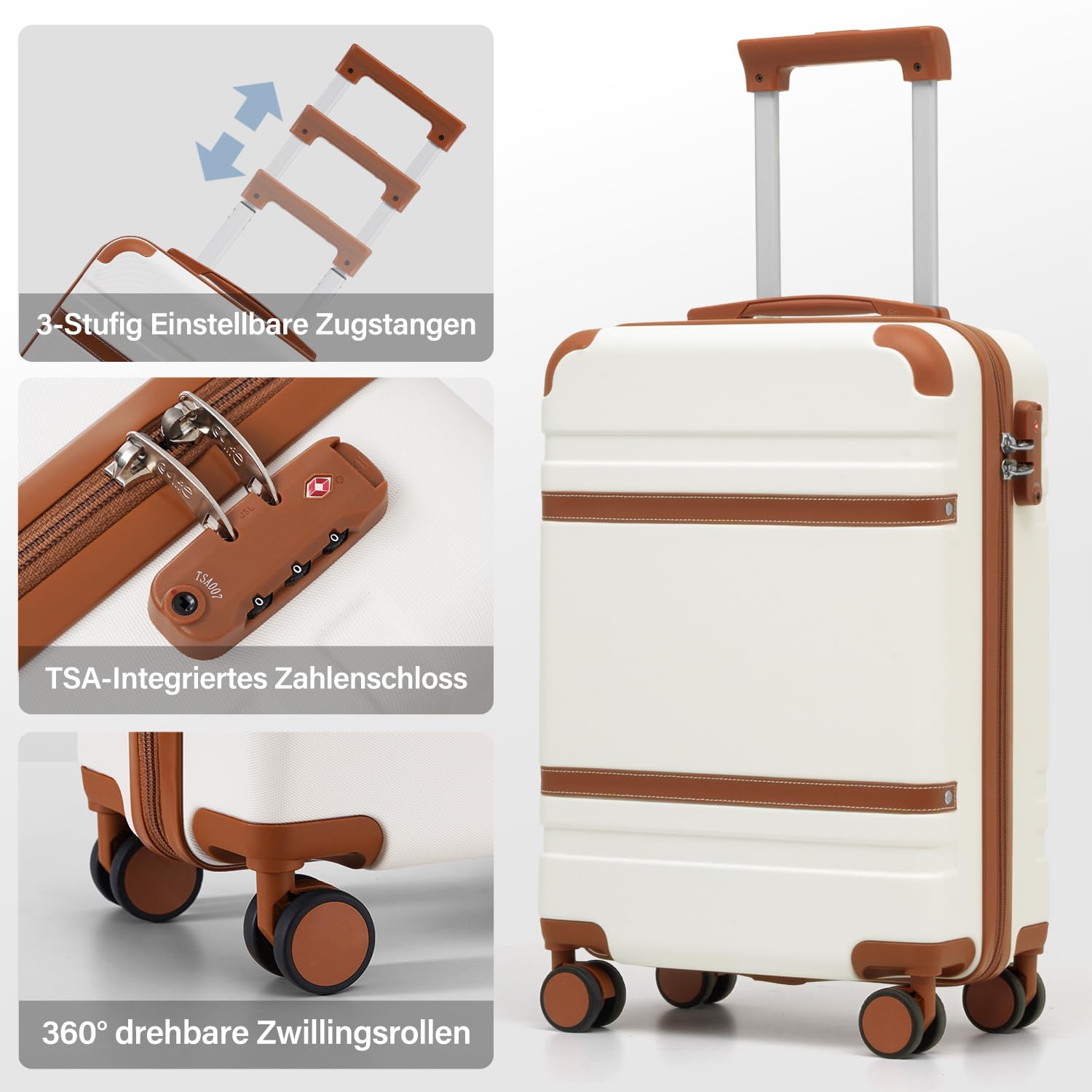 COOLIFE Ryanair Valigia Bagaglio a mano,Set di Valigie,Trolley,Valigia da cabina 55×35×20 e zaino da imbarco 20L(40×25×20cm) Chiusura a combinazione laterale con TSA (Blu Marrone, 55×35×20 -Set 2pzs)