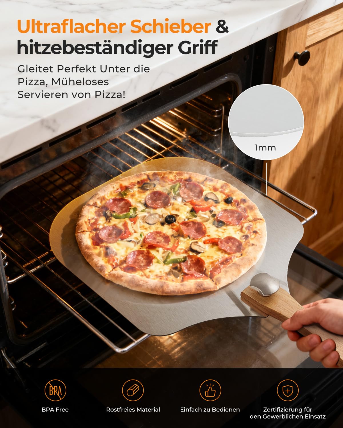Mooues Kochlöffel Holz Set 10 Stück+ Pizzaschieber Aluminium mit Faltbarer Griff