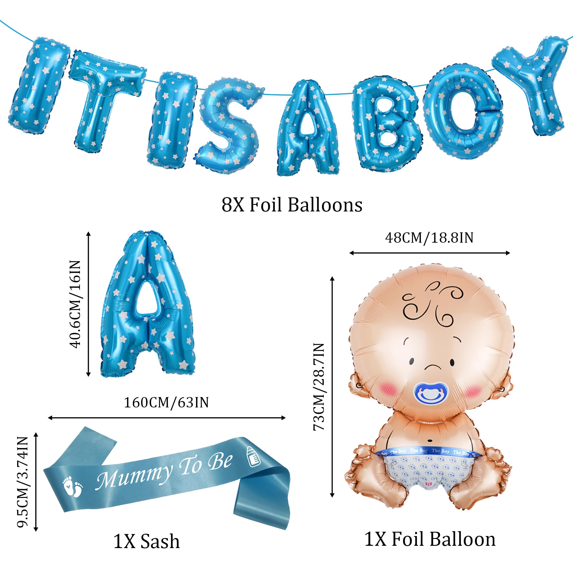 Palloncini Baby Shower Blu Ragazzo: Decorazioni Festa Con Striscione E Fascia Mamma - Set Completo Per Rivelazione Genere