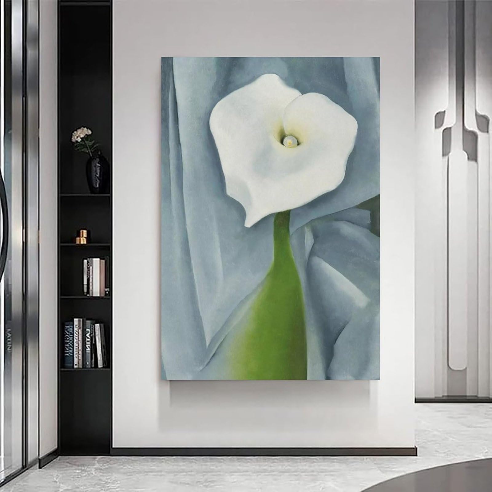 Géorgia O'Kéeffe Künstlerische Arbeit (Calla-Lilie auf Grau), Poster, ästhetischer Wandbehang, Kunstdruck, Fotofarbe für Schlafzimmer, Dekoration, 40 x 60 cm