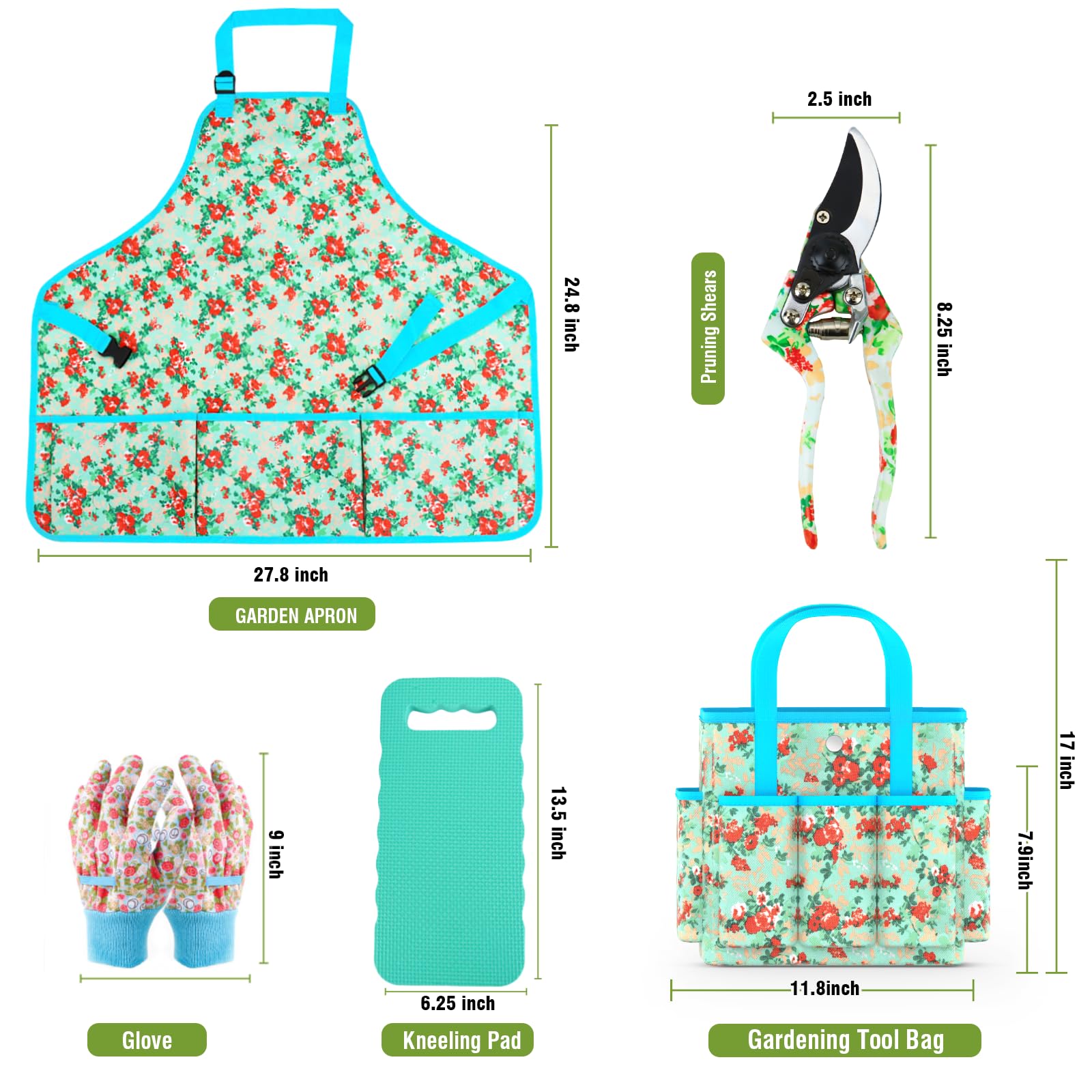 Juego de herramientas de jardín, 10 piezas de herramientas de jardinería resistentes, incluye pala de mano, rastrillo, podadora, regalos de jardinería para mujeres, kit de jardín con bolsa