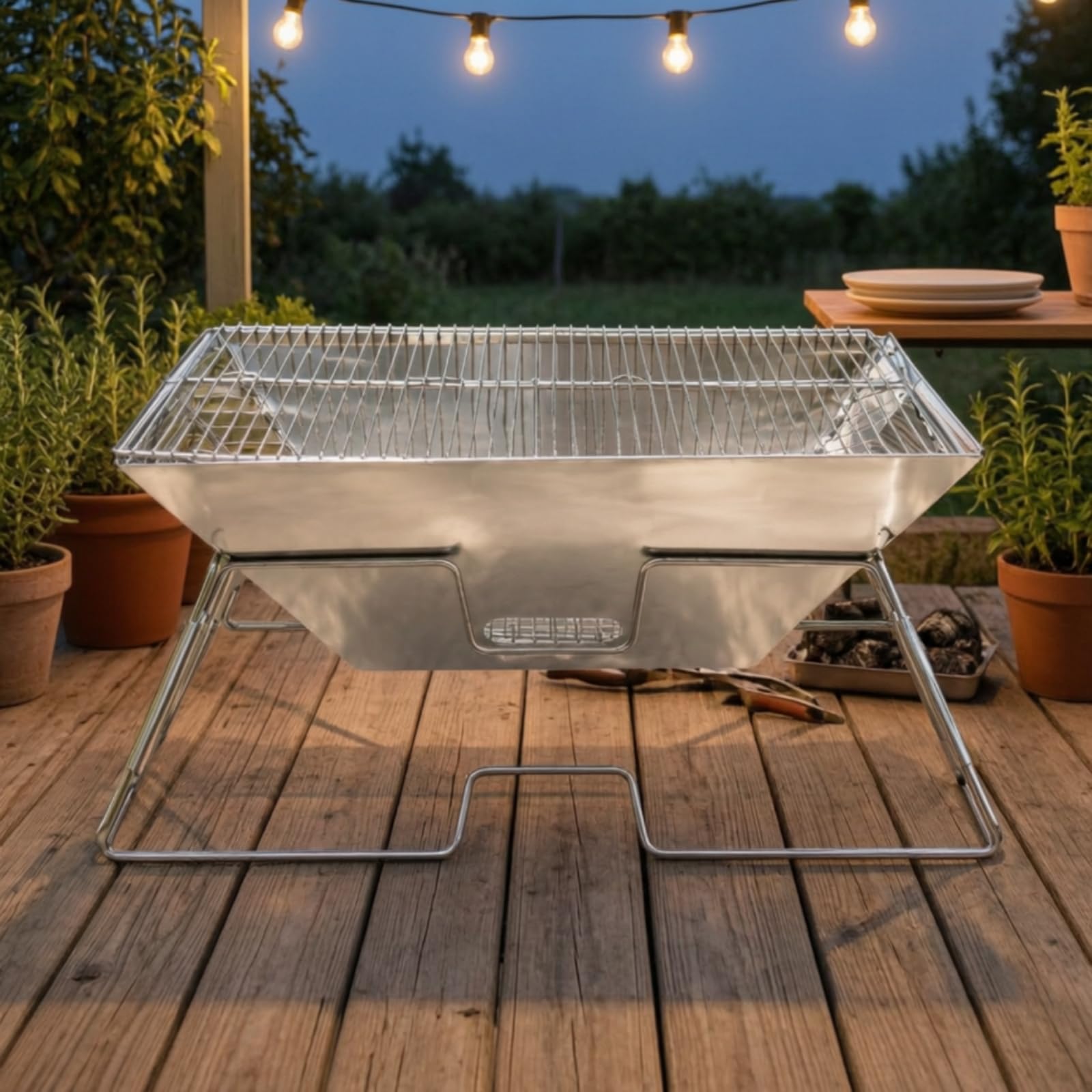 Milageto Parrilla Plegable Carbón Acero Inoxidable Compacta Parrilla Portátil con Rejilla Cocción Ligera Portátil Carbón para Camping, Fogatas