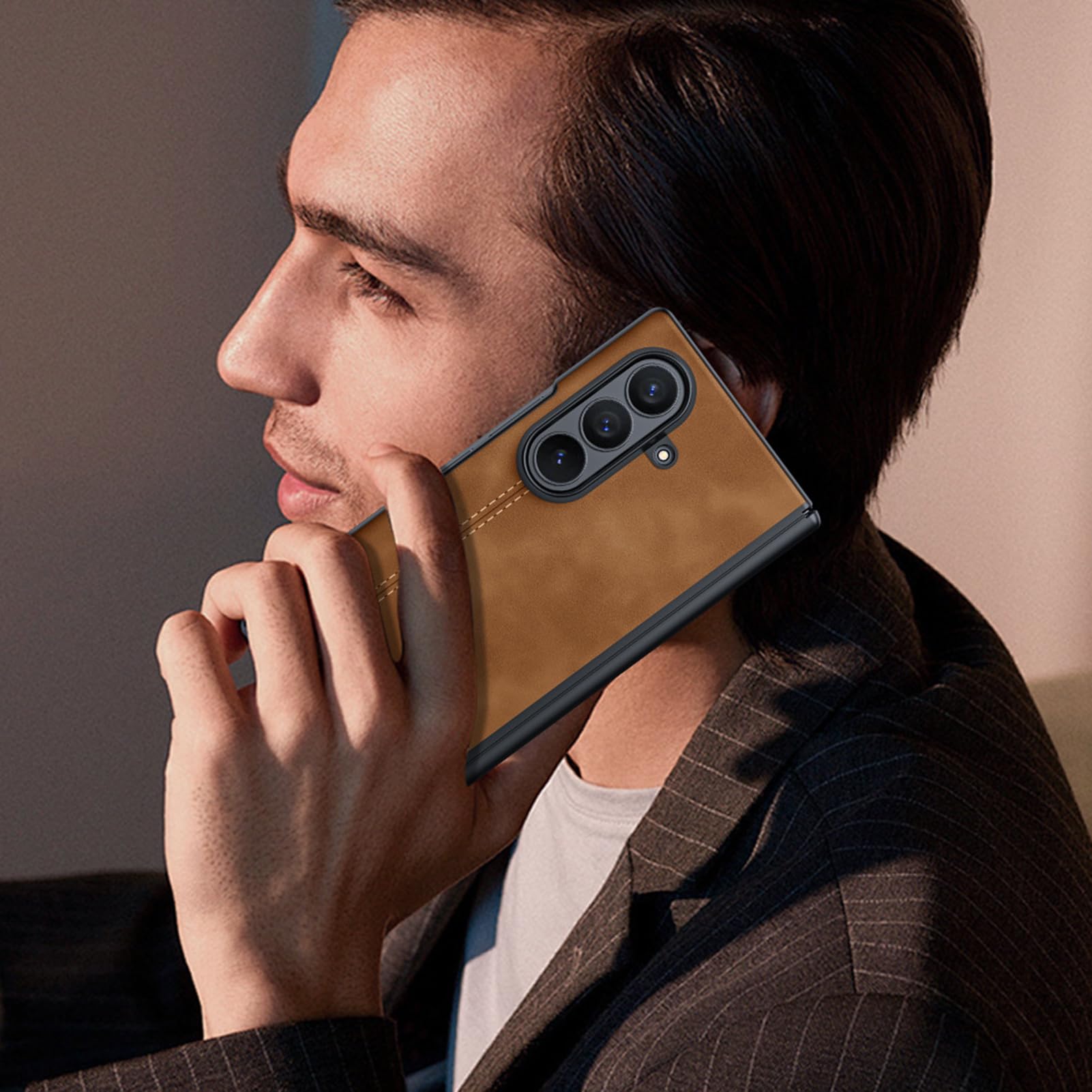 Custodia Business For Samsung Galaxy Z Fold 8 Ultra, Custodia Sottile In Pelle Smerigliata Antiurto Con Cerniera, Proteggi Schermo For Privacy(Brass)