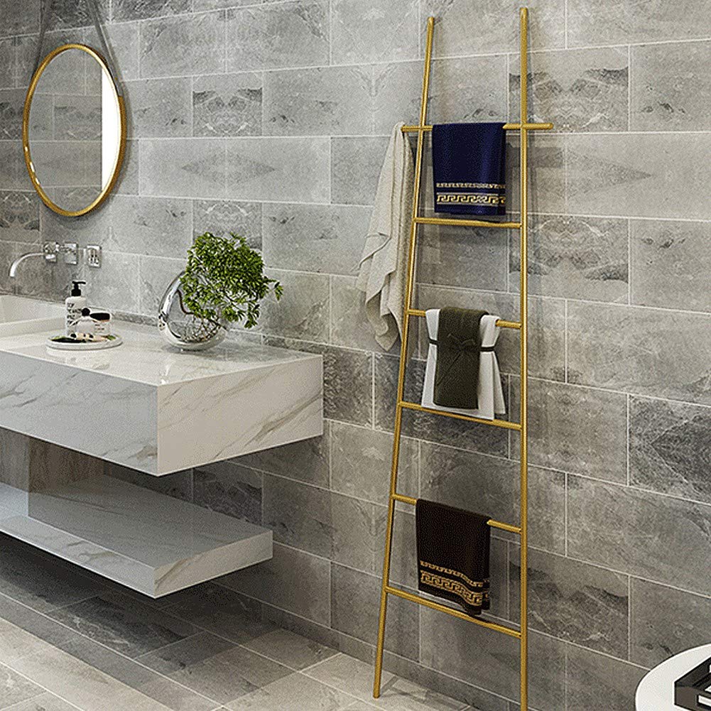 GUYANA Escalera de toallero de baño Independiente, Estante de Secado de Acero Inoxidable, Soporte de Estante de Manta para Sala de Estar, baño, Cocina/Blanco (Dorado)