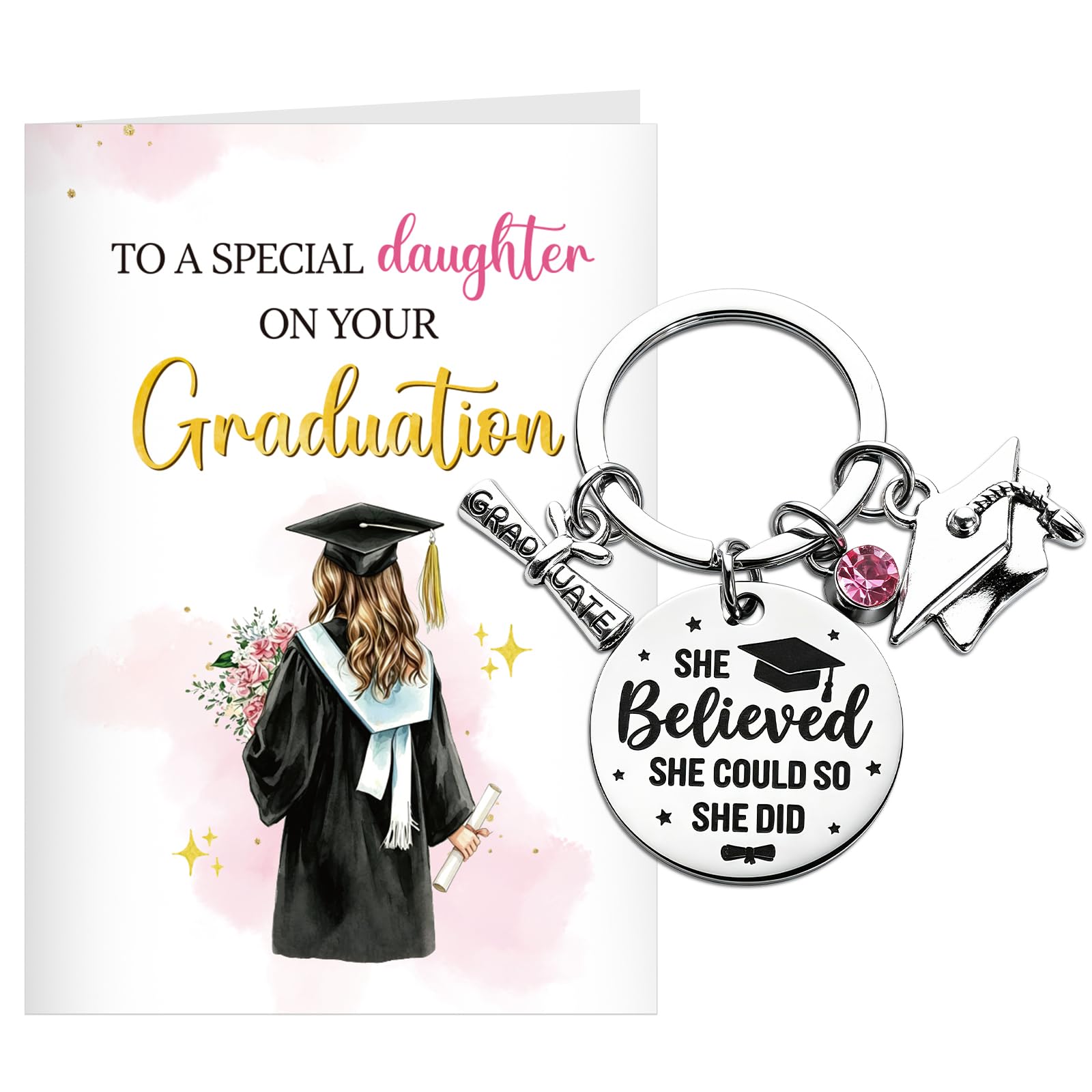 DOORIO Graduation Card for Daughter, Congratulations Graduation Card with Keyring Graduation Gift for Daughter