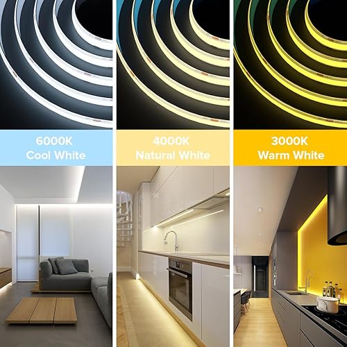 Miniatura 5 de BTF-LIGHTING FCOB COB IP65 - Tira de luz LED flexible de alta densidad uniforme de 9 Wm 16.4 pies DC12V luz diurna blanca 6000K 2400LED CRI 90+