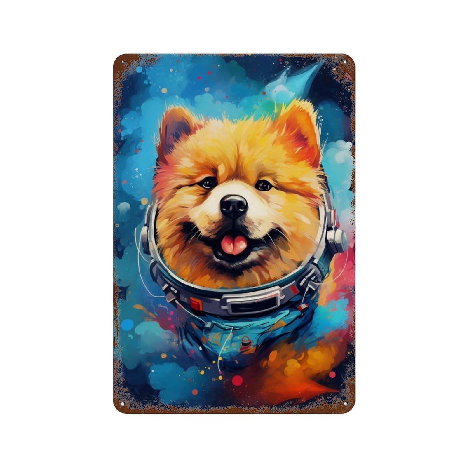 Space Pup Adventure -14 Aged Metal Wall Plaque 11.8"x7.9", for Garage, Bar And Workshop Decor, Farmhouse Wall Decor