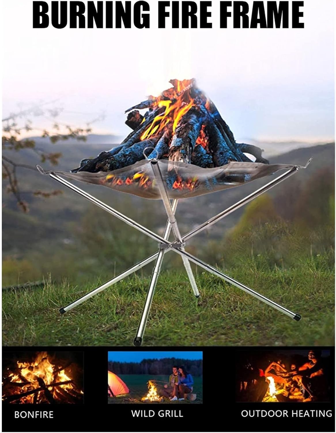 薪ホルダー アウトドア ファイヤーピット 崩壊 ステンレススチール メッシュ ファイヤースタンド ストーブ フレーム キャンプ 裏庭