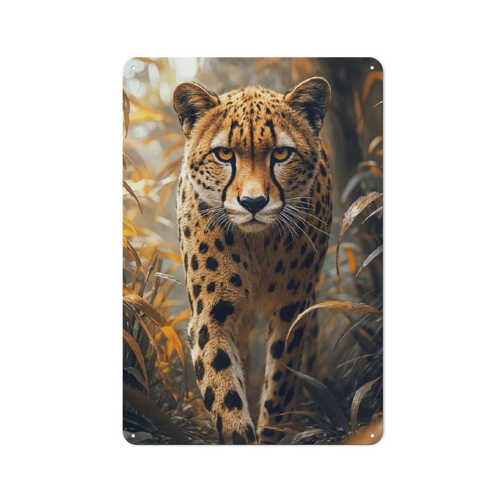 Junmoney Style-6 Cafe Style Decorative Metal Plaque 30X20cm Featuring Cheetah Portrait In The Wild, Bistro Wall Plaque For Tea Room, Shop Wall Or Breakfast Area