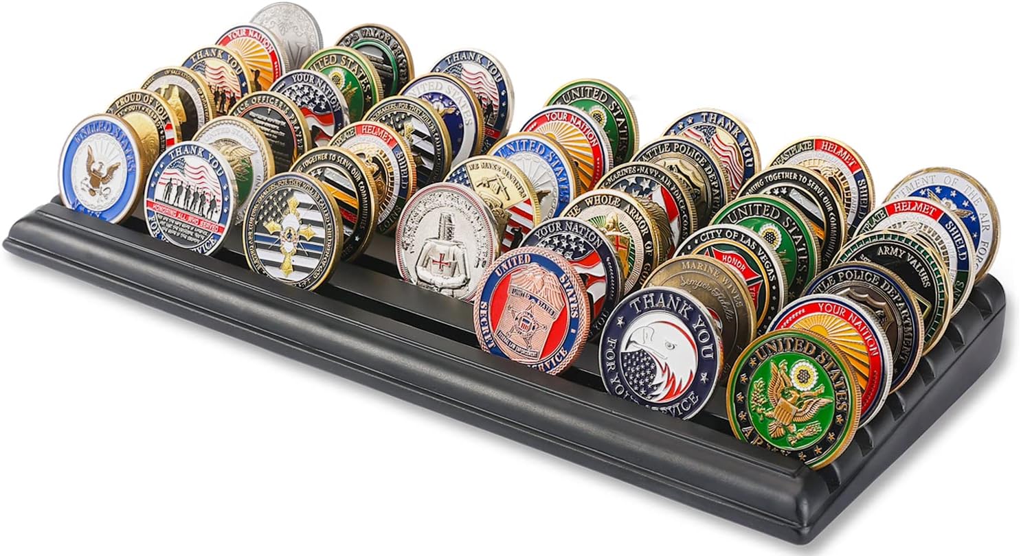 Amazon.com: LIUYALO Military Challenge Coin Display Stand 6 Rows Stair ...