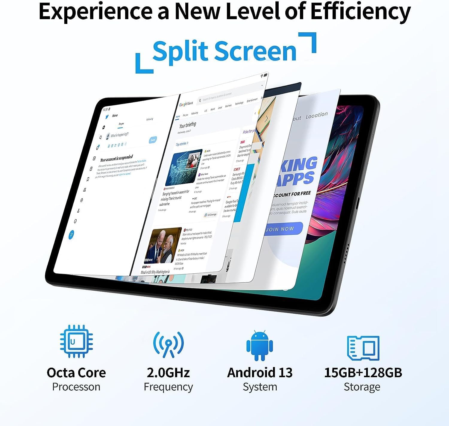 DOOGEE Tablet T20S Android 13, 15 GB RAM+128 GB ROM (TF 1 TB