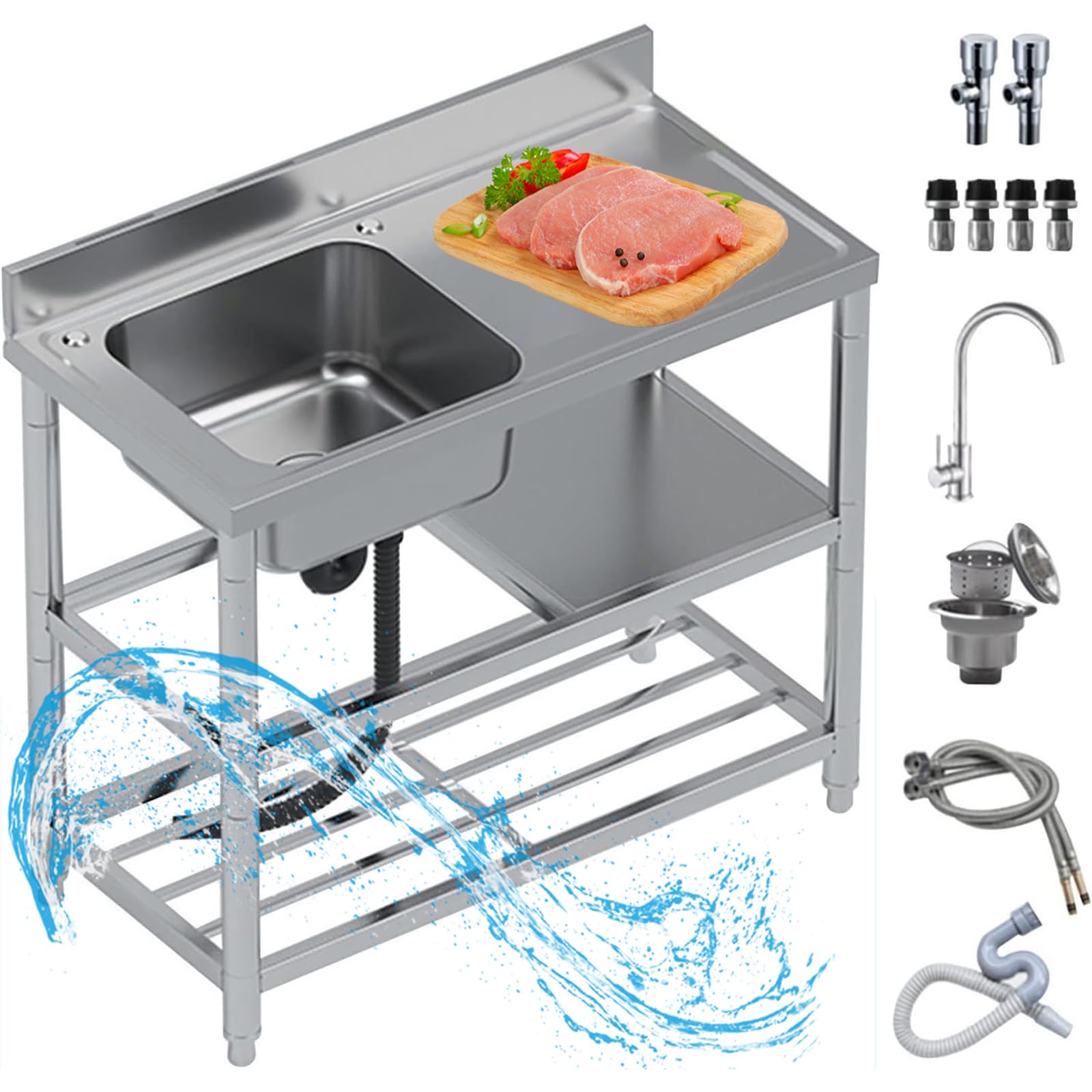 TAXXII Outdoor Free Standing Sink, Commercial Restaurant Kitchen Bar Utility Sink Set, for Laundry Backyard Garage 80x85cm(31.4x33.4in) Left