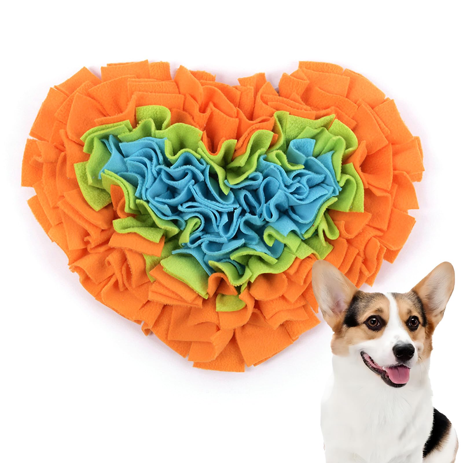Snuffle Mat for Dogs,Food Sniffing Feeding Mat Pet Snuffle Mat,Interactive Feeding Game Toy for Dogs,Natural Foraging Skills,Slow Feeding Puppy Training Mat for Small,Medium Dog (Orange Heart) — image 1