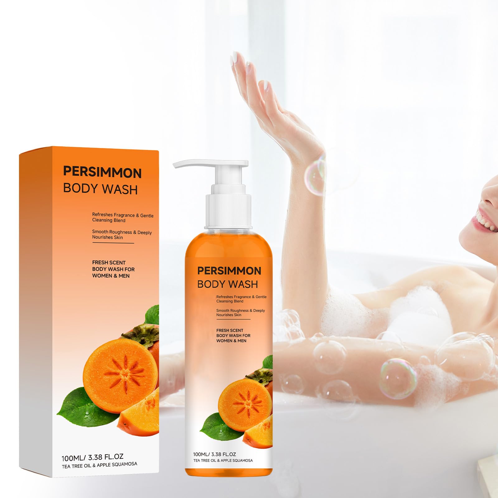 Bagnoschiuma al cachi per il controllo degli odori, bagnoschiuma idratante per odori corporei persistenti, gel doccia detergente profondo per pelli sensibili – ideale da viaggio. (6pcs)