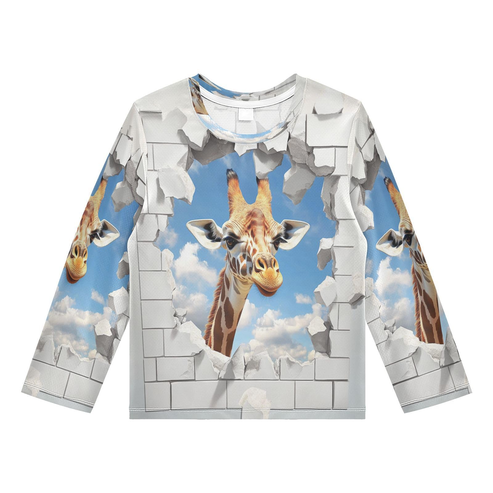 DOMIKING White Giraffe Boys Long Sleeve Rashguard Shirt Kids Quick Dry Swim Shirt for Kids Toddler 9-10T