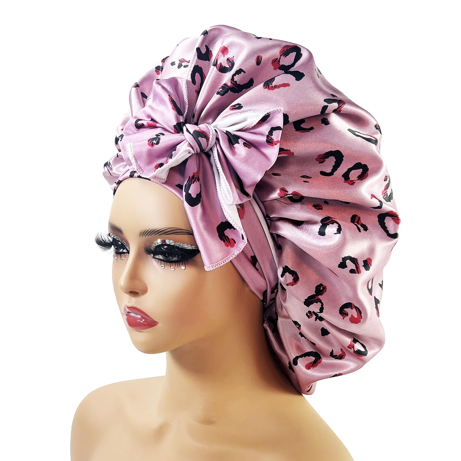 Duża satynowa czapka jedwabna nocna czepek do spania z opaską na głowę Bonnet Edge Wrap dla kobiet kręcone warkocze włosy (Color : PURPLE)