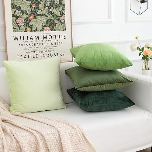 Miniatura 10 de Yonous Juego de 4 fundas de almohada cuadradas suaves de terciopelo verde degradado, fundas de cojín cuadradas suaves de alta calidad, almohadas